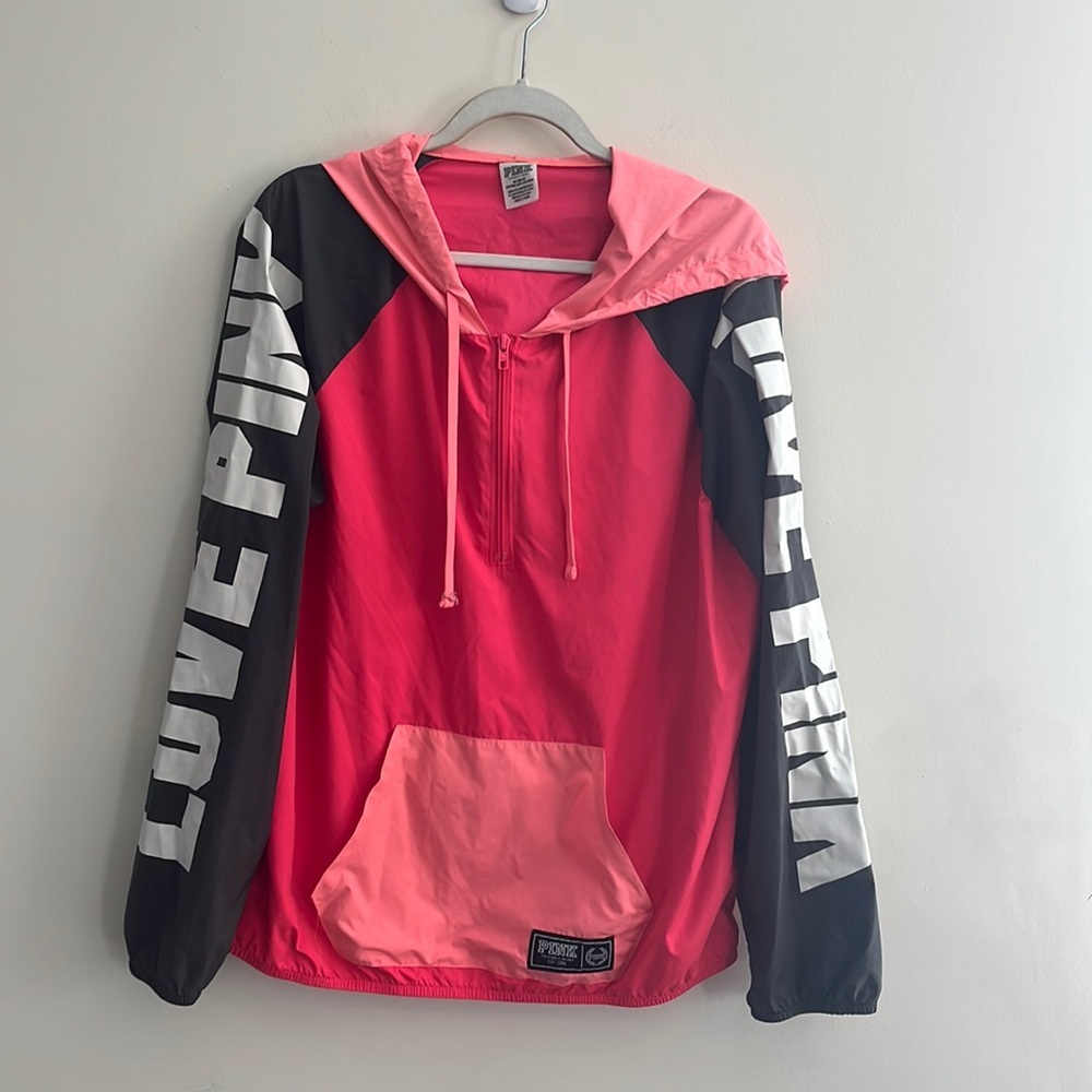 Victorias Secret Pink Windbreaker Jacket‎ Quarter Zip M Athletic oversized y2k